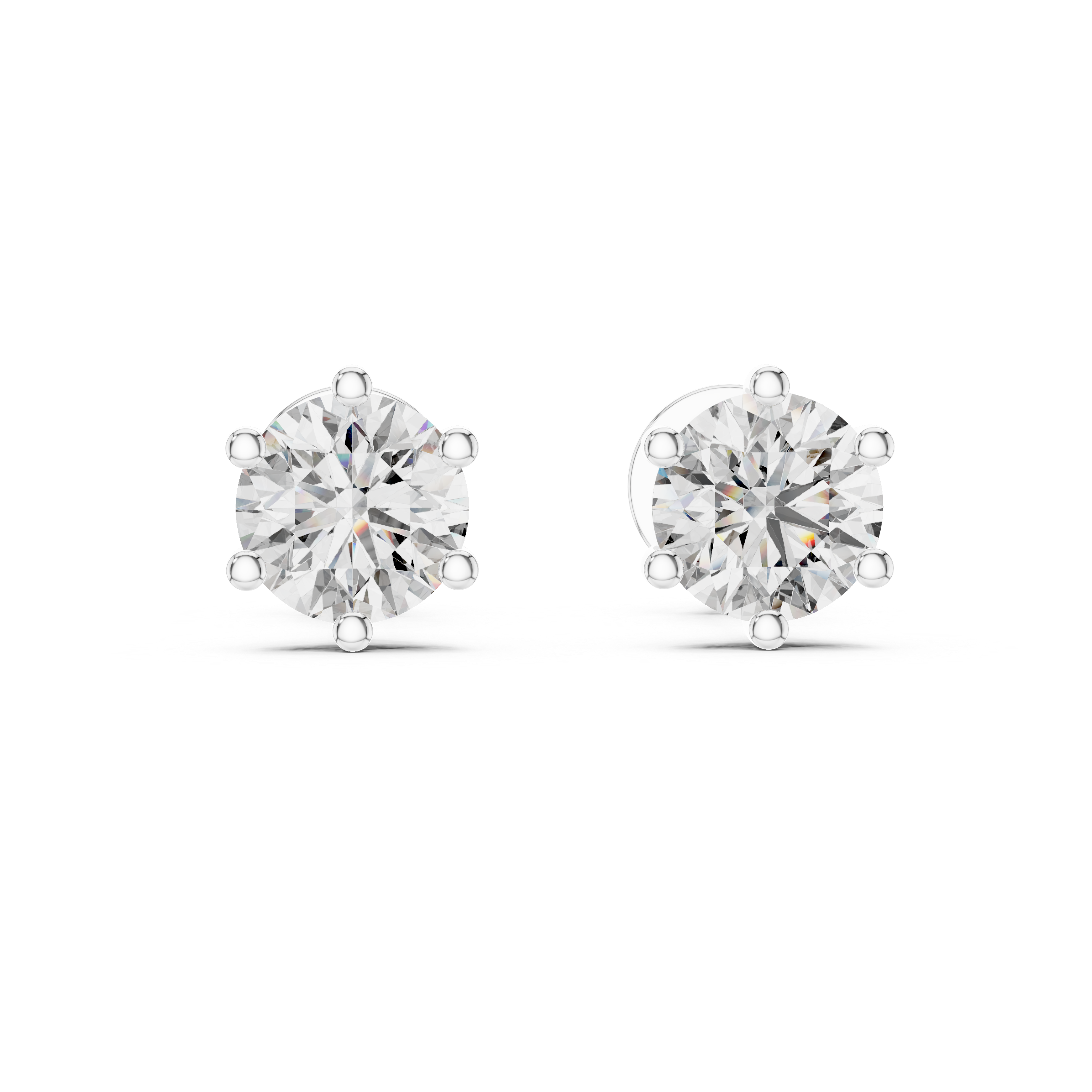 Six Prong Round Diamond Stud Earrings
