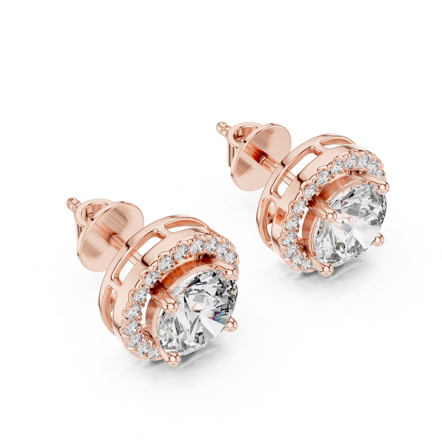 2.50 Carat Round Cut Diamond Halo Stud Earrings