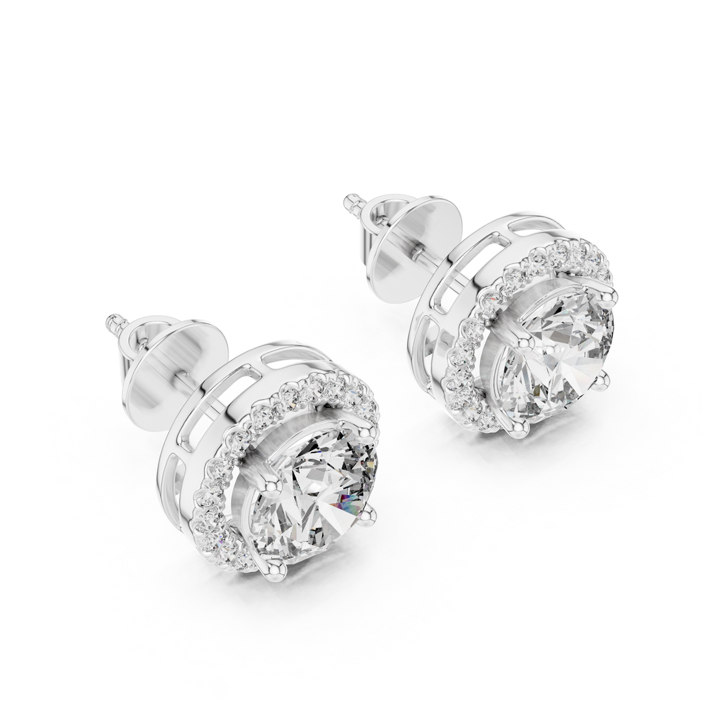 2.50 Carat Round Cut Diamond Halo Stud Earrings
