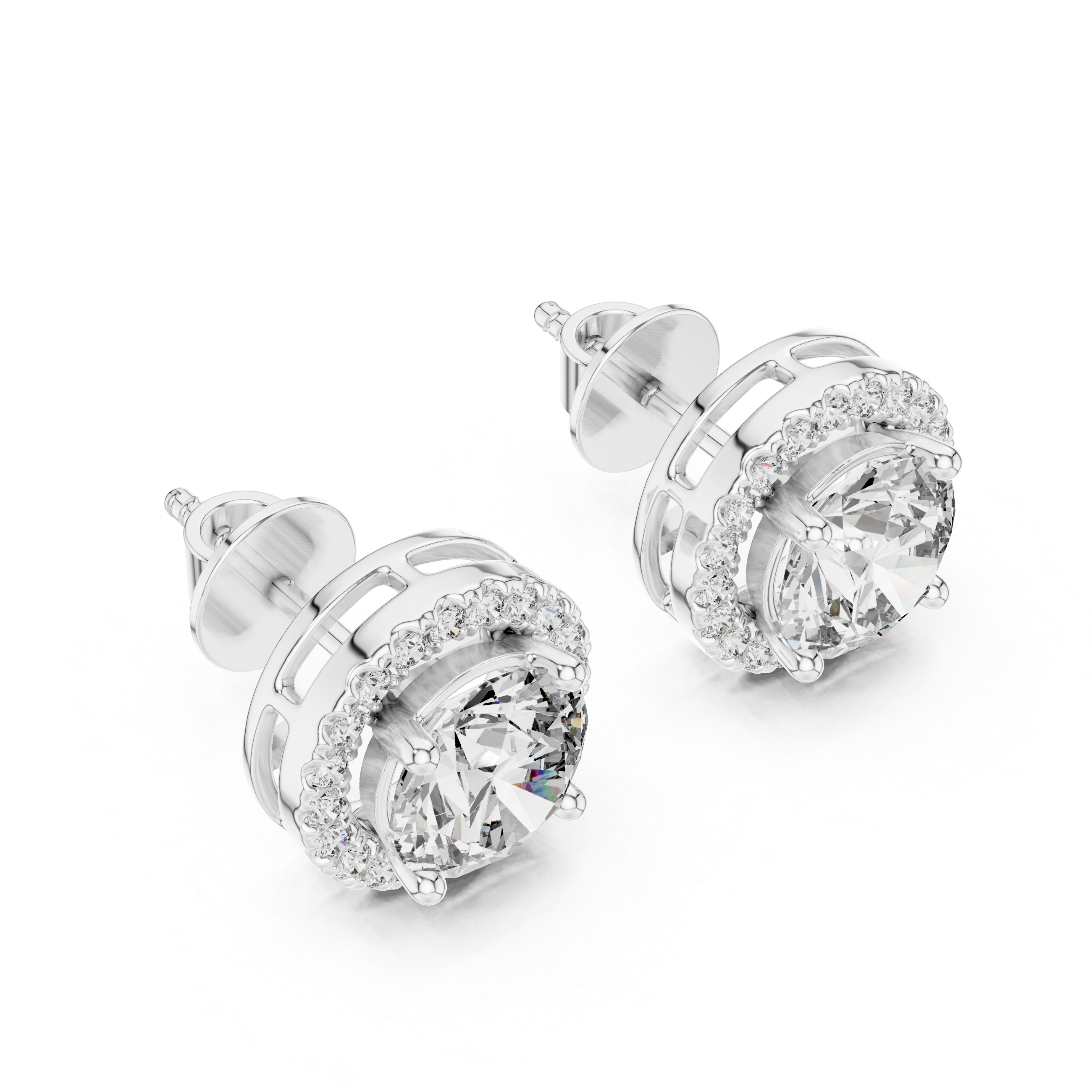 2.50 Carat Round Cut Diamond Halo Stud Earrings