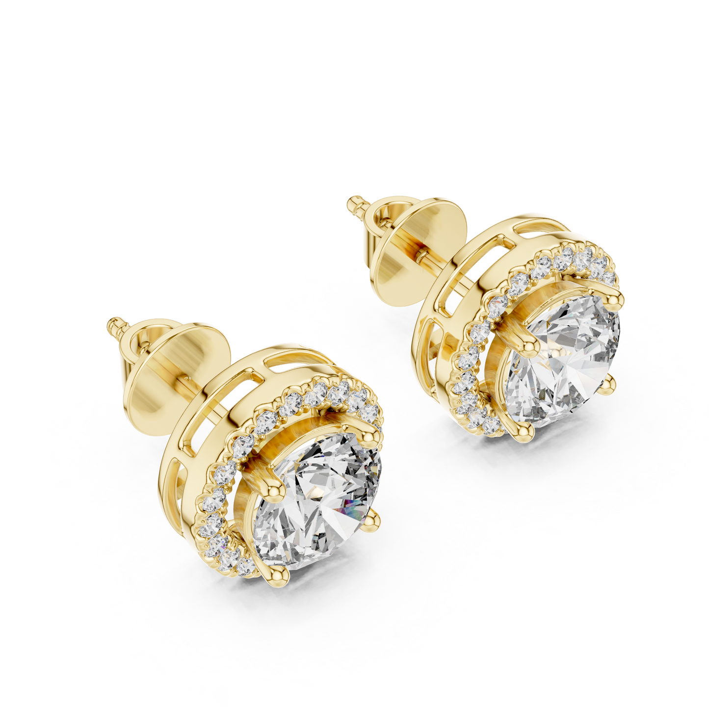2.50 Carat Round Cut Diamond Halo Stud Earrings