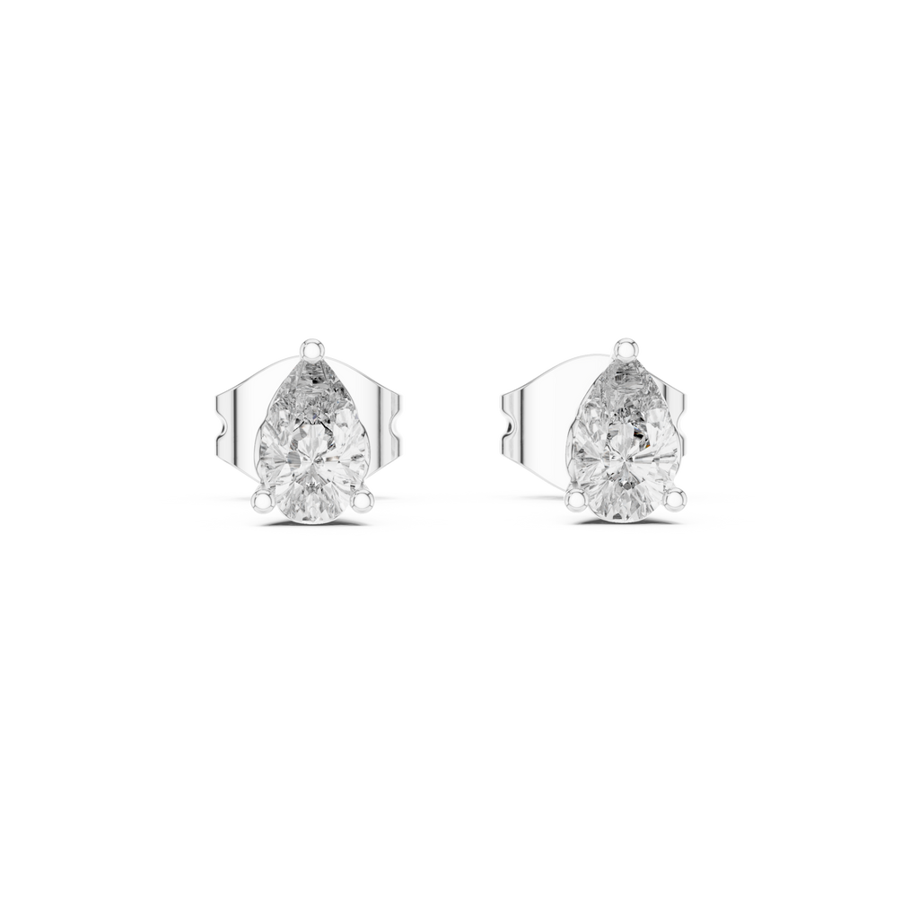 V Prong Pear Cut Lab Diamond Stud Earrings