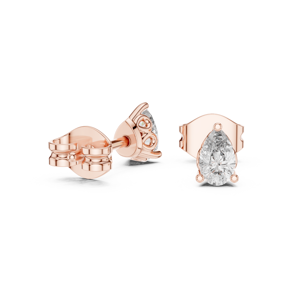 V Prong Pear Cut Lab Diamond Stud Earrings