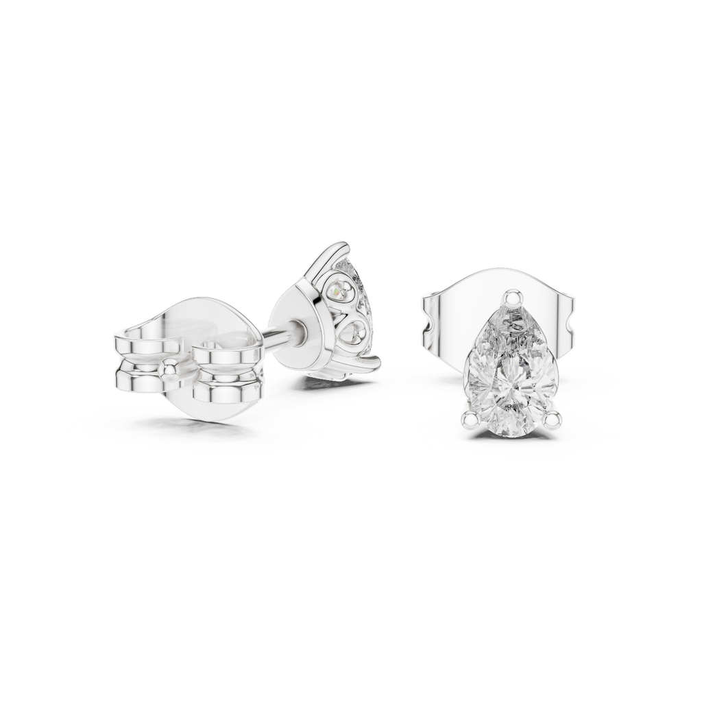 V Prong Pear Cut Lab Diamond Stud Earrings