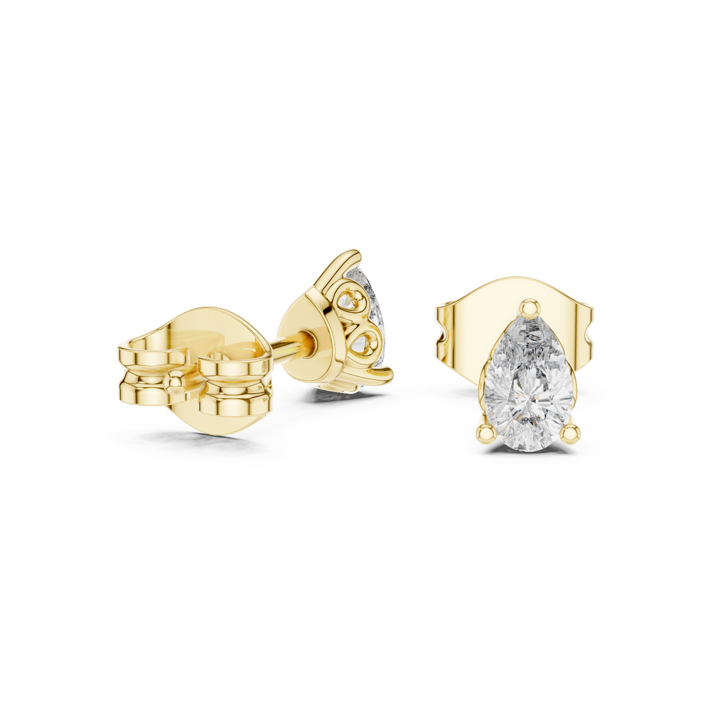 V Prong Pear Cut Lab Diamond Stud Earrings