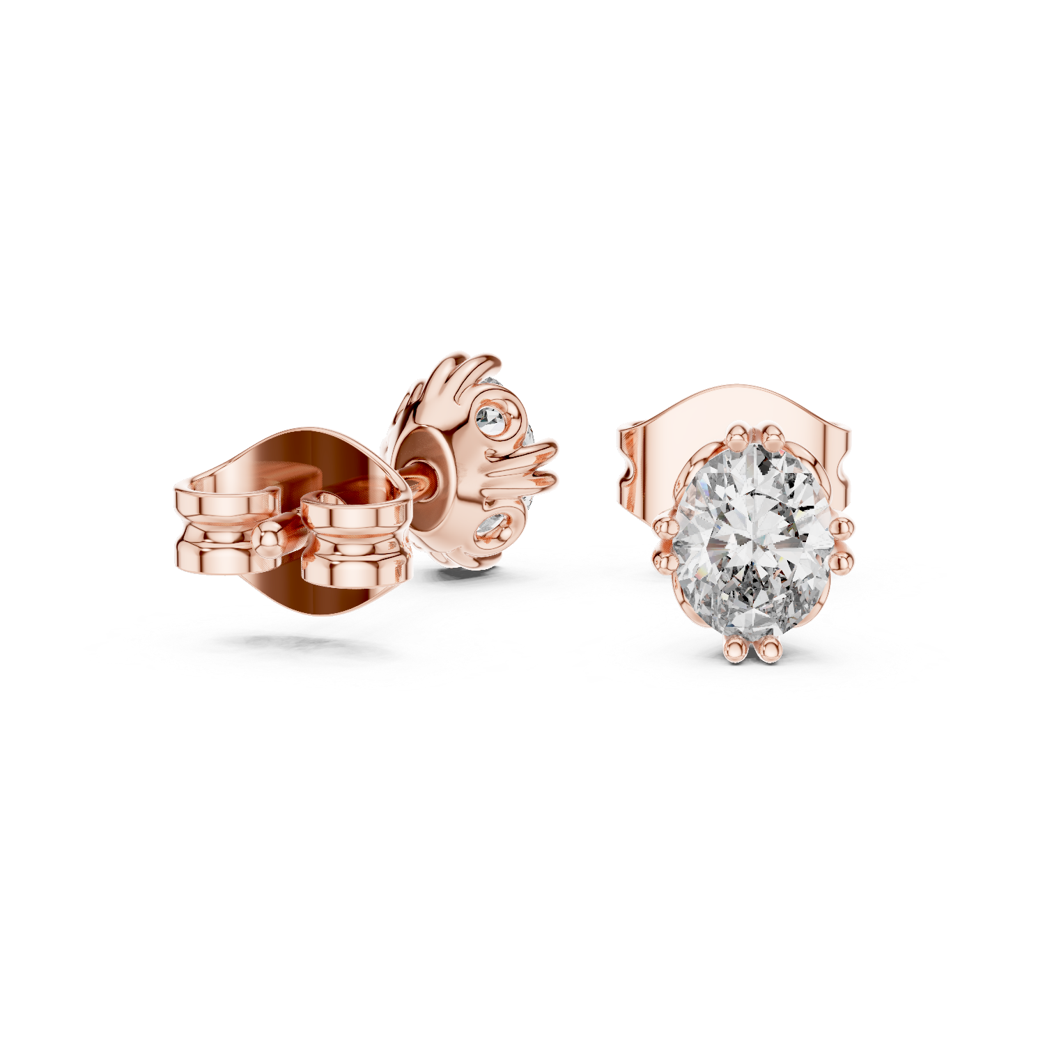 Oval Cut Lab DIamond Gold Stud Earrings