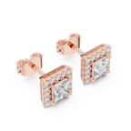1 Carat Princess Cut Diamond Halo Stud Earrings