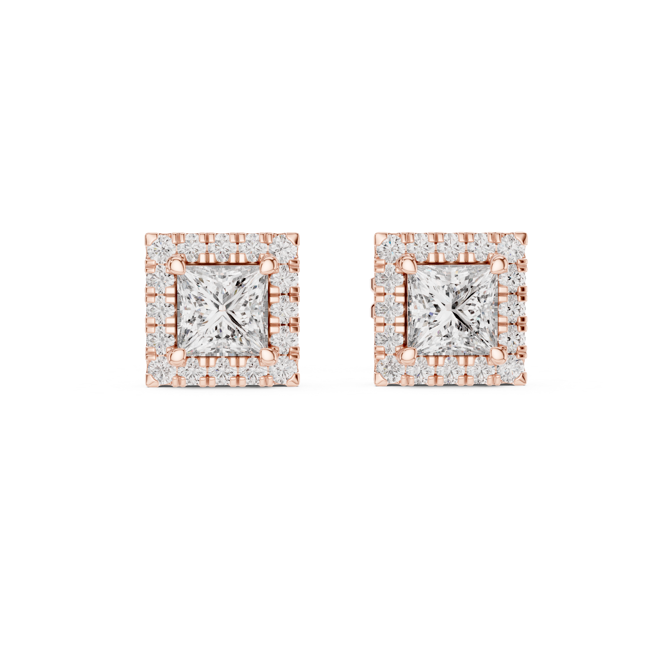 1 Carat Princess Cut Diamond Halo Stud Earrings
