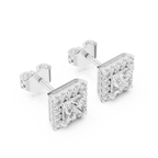 1 Carat Princess Cut Diamond Halo Stud Earrings