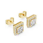 1 Carat Princess Cut Diamond Halo Stud Earrings
