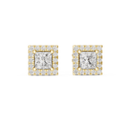 1 Carat Princess Cut Diamond Halo Stud Earrings