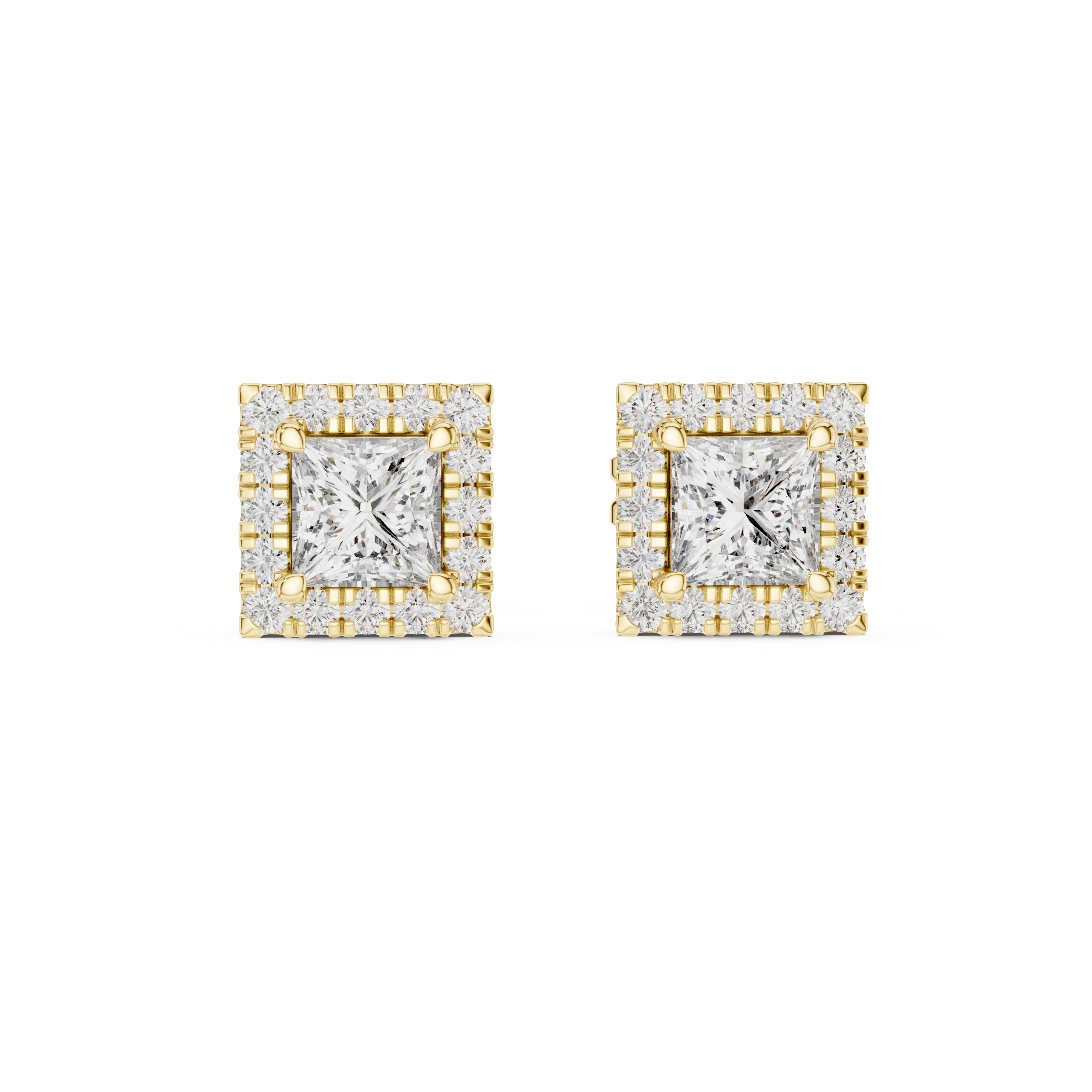 1 Carat Princess Cut Diamond Halo Stud Earrings