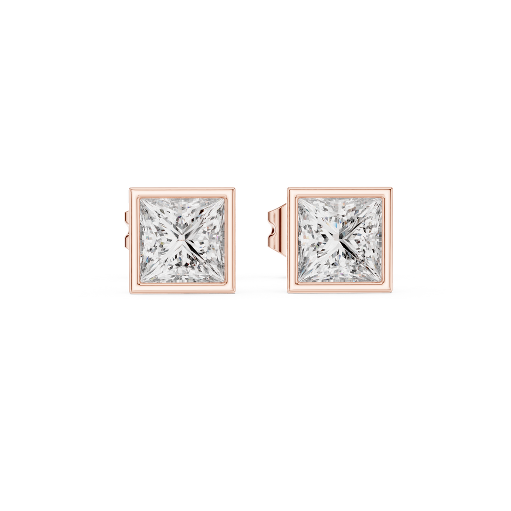 Princess Cut Lab Diamond Bezel Set Stud Earrings