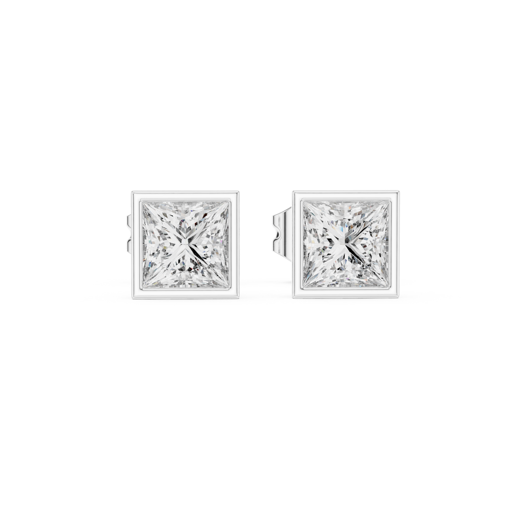 Princess Cut Lab Diamond Bezel Set Stud Earrings