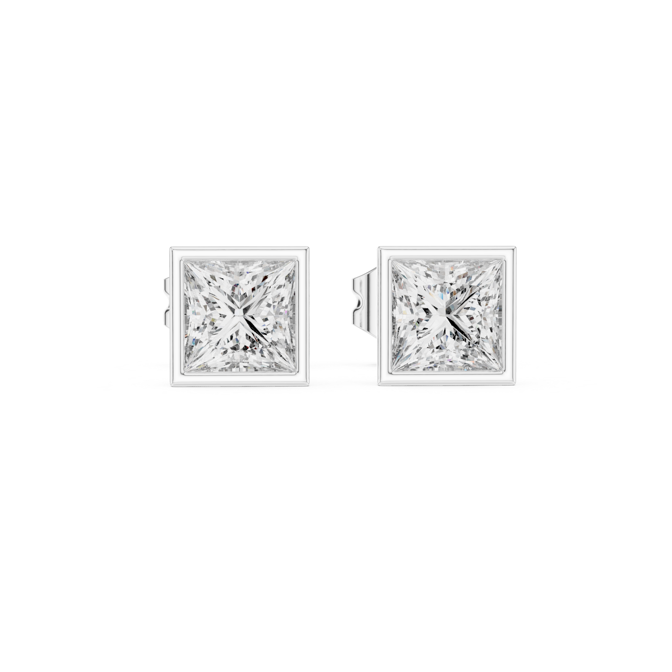 Princess Cut Lab Diamond Bezel Set Stud Earrings