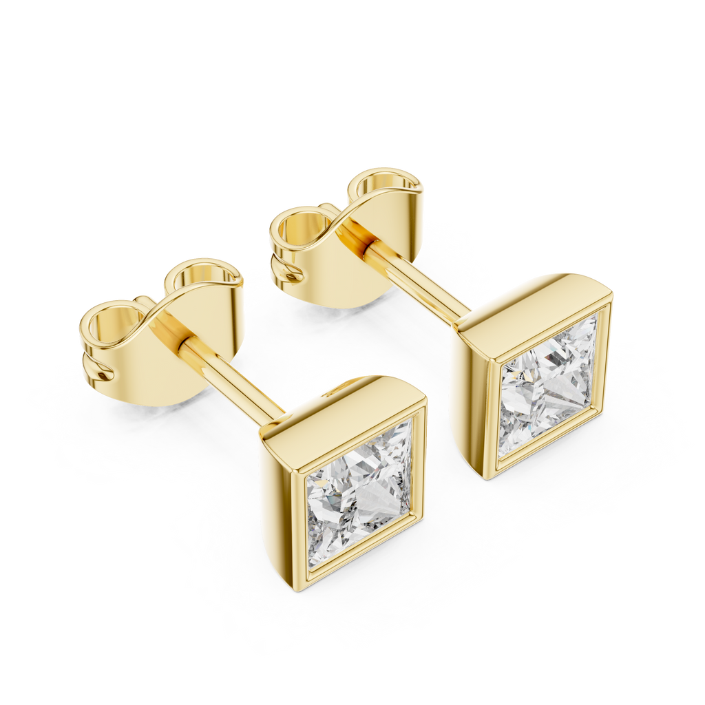 Princess Cut Lab Diamond Bezel Set Stud Earrings