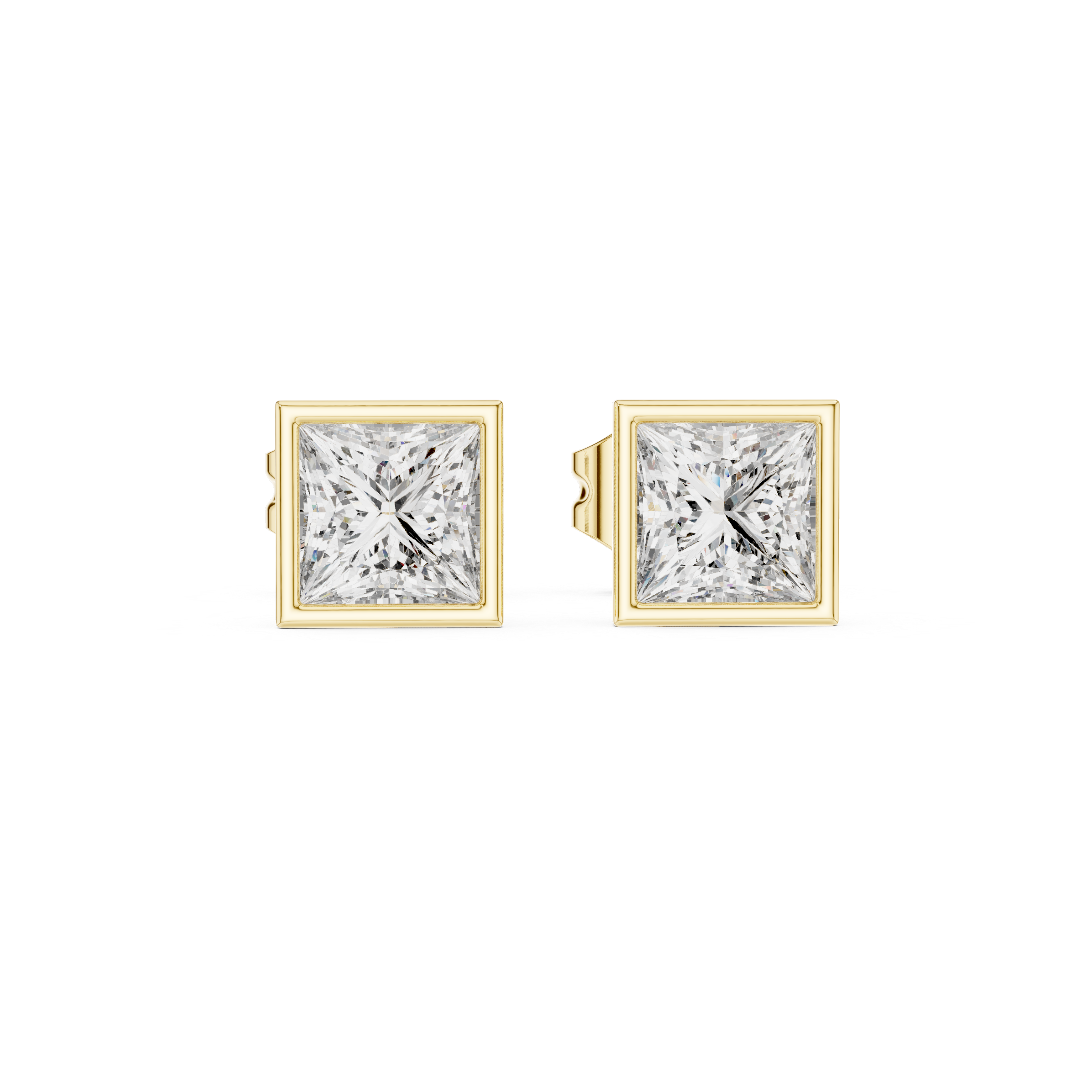 Princess Cut Lab Diamond Bezel Set Stud Earrings