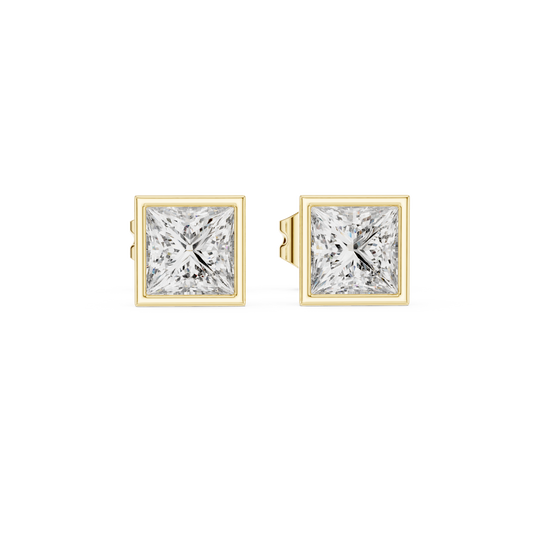 Princess Cut Lab Diamond Bezel Set Stud Earrings