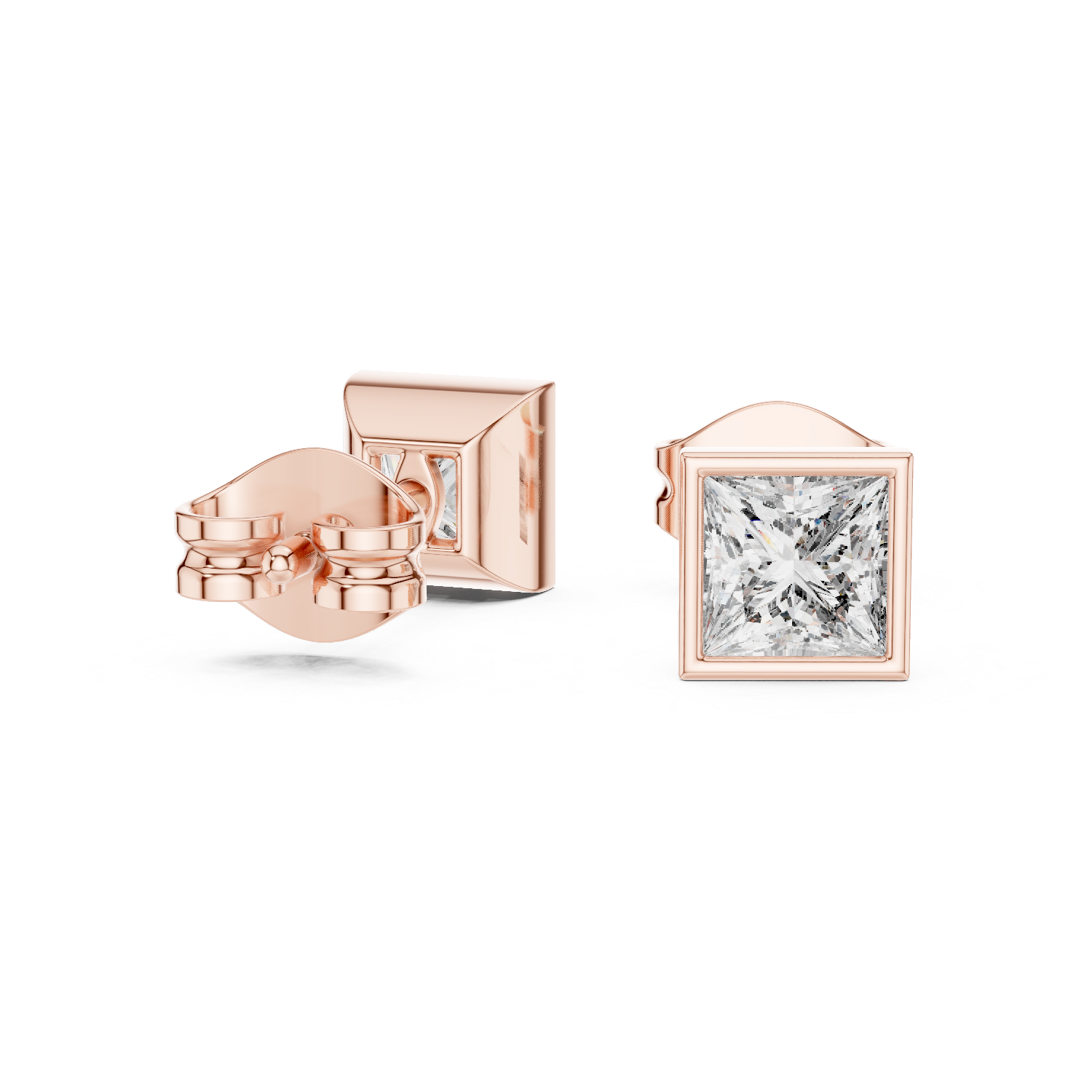 Princess Cut Lab Diamond Bezel Set Stud Earrings