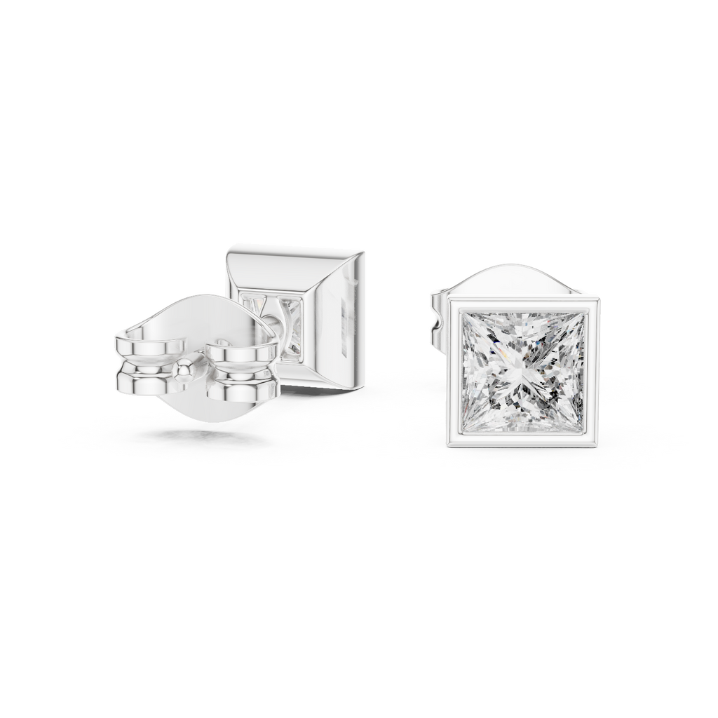 Princess Cut Lab Diamond Bezel Set Stud Earrings