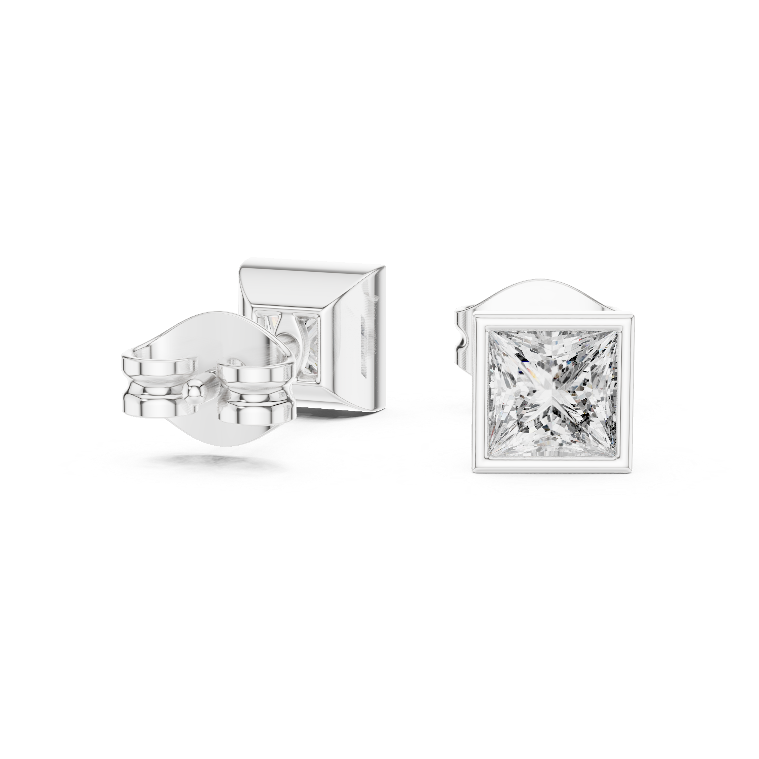 Princess Cut Lab Diamond Bezel Set Stud Earrings