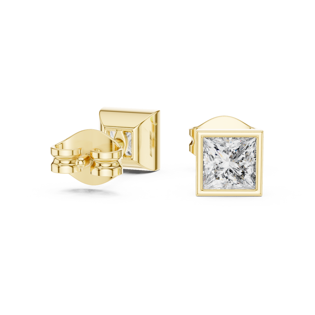 Princess Cut Lab Diamond Bezel Set Stud Earrings