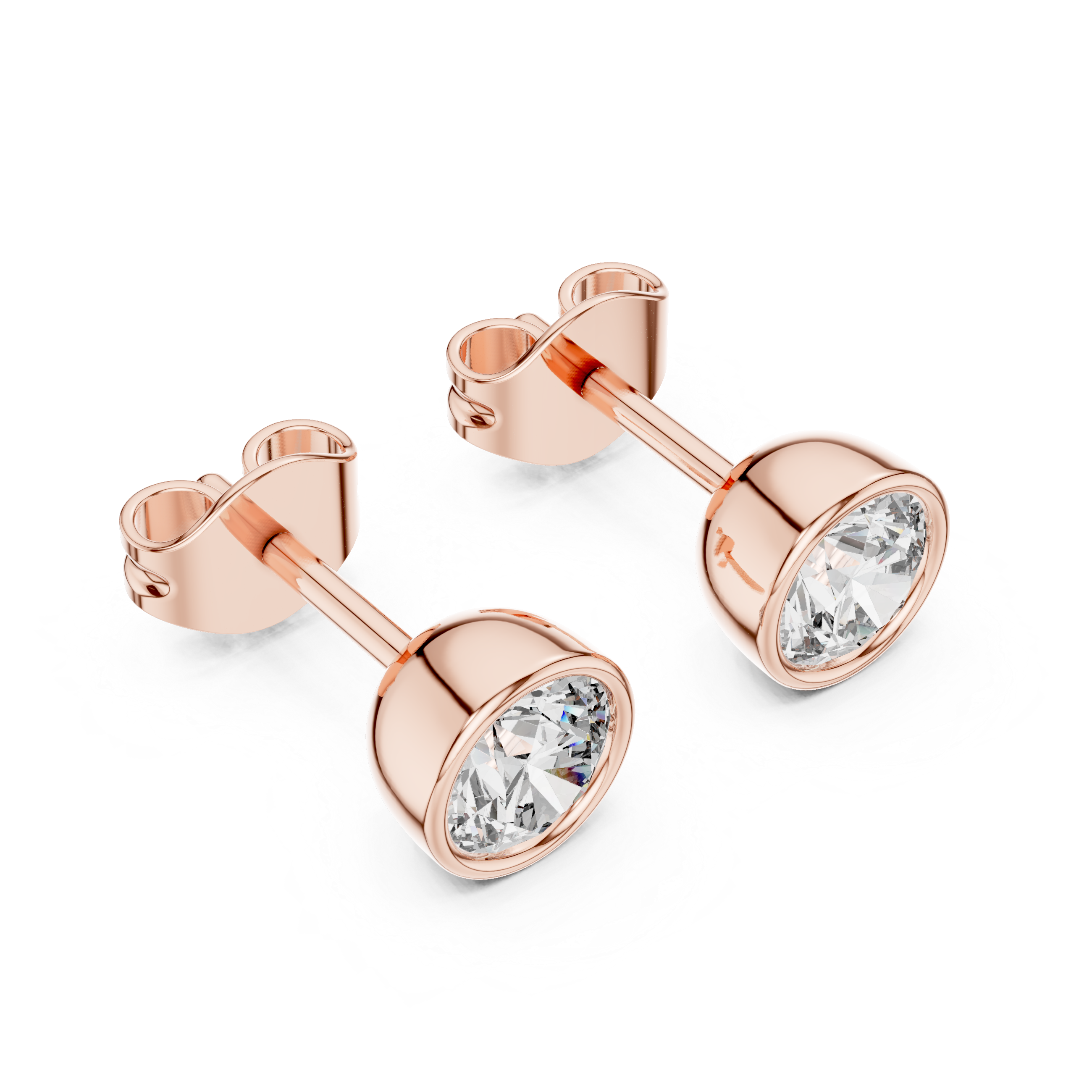 1 Carat Bezel Set Round Diamond Stud Earrings