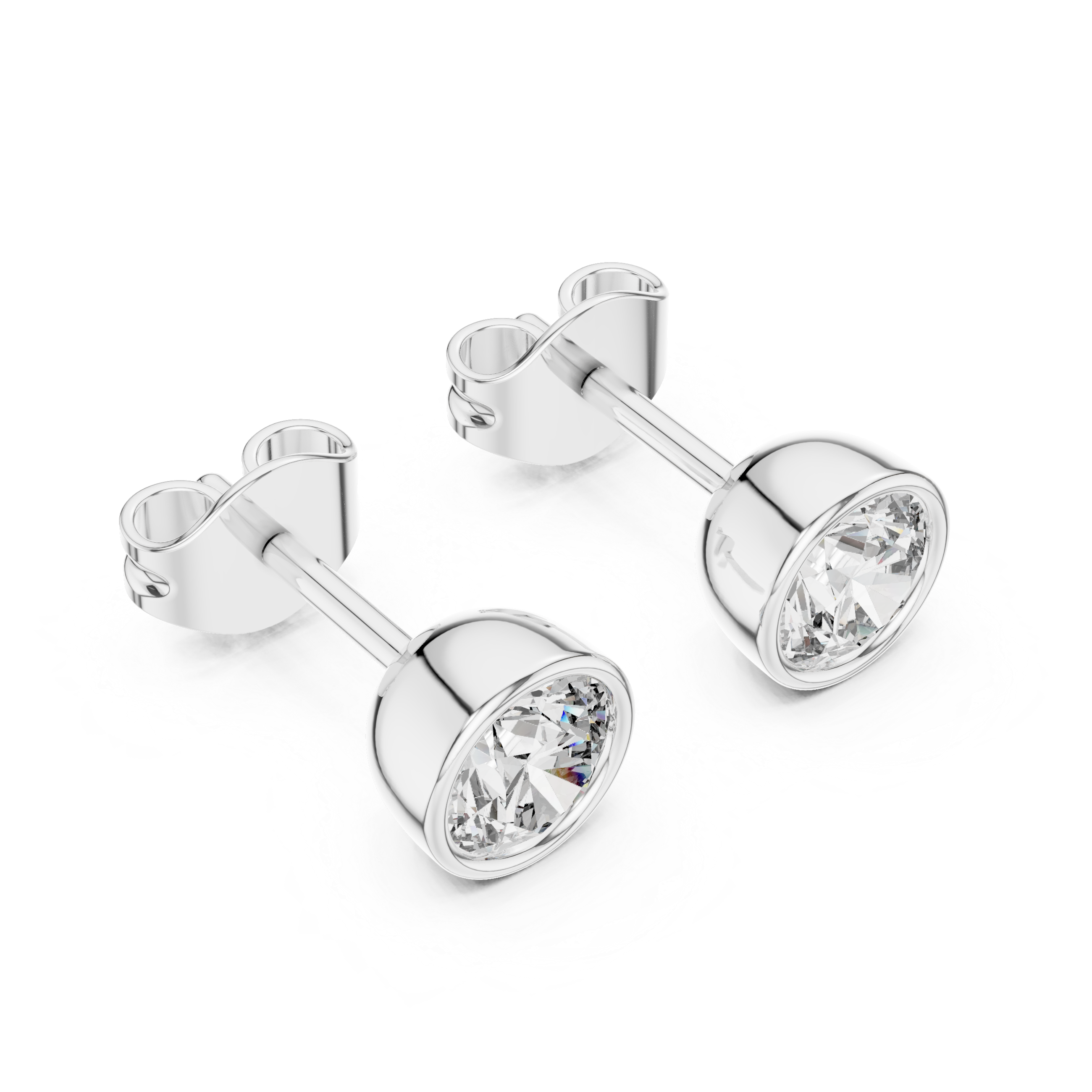 1 Carat Bezel Set Round Diamond Stud Earrings