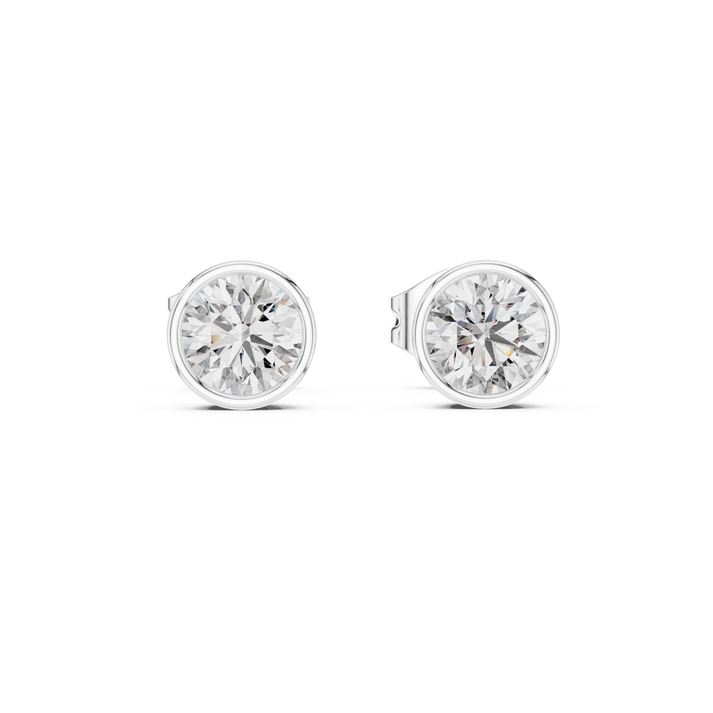 1 Carat Bezel Set Round Diamond Stud Earrings