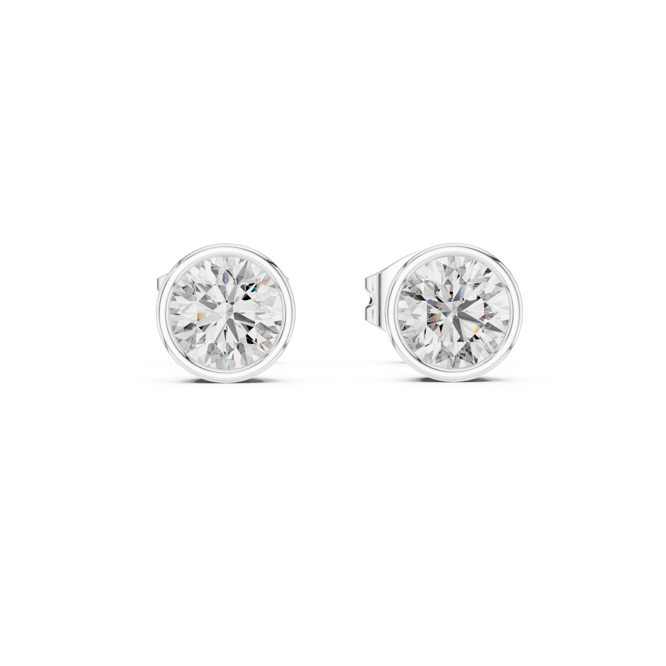 1 Carat Bezel Set Round Diamond Stud Earrings
