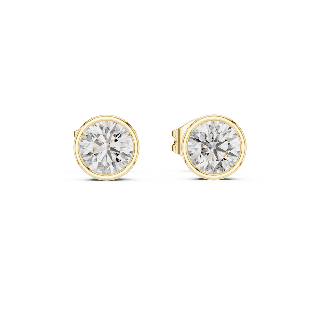 1 Carat Bezel Set Round Diamond Stud Earrings