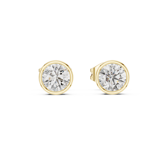 1 Carat Bezel Set Round Diamond Stud Earrings