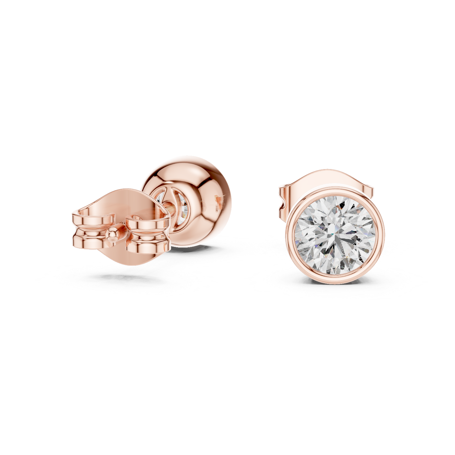 1 Carat Bezel Set Round Diamond Stud Earrings