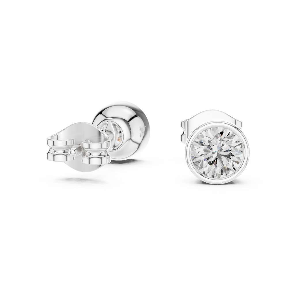 1 Carat Bezel Set Round Diamond Stud Earrings
