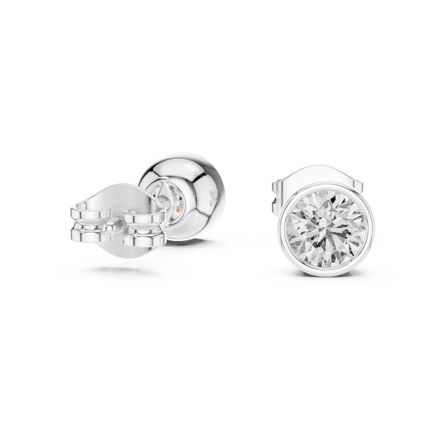1 Carat Bezel Set Round Diamond Stud Earrings