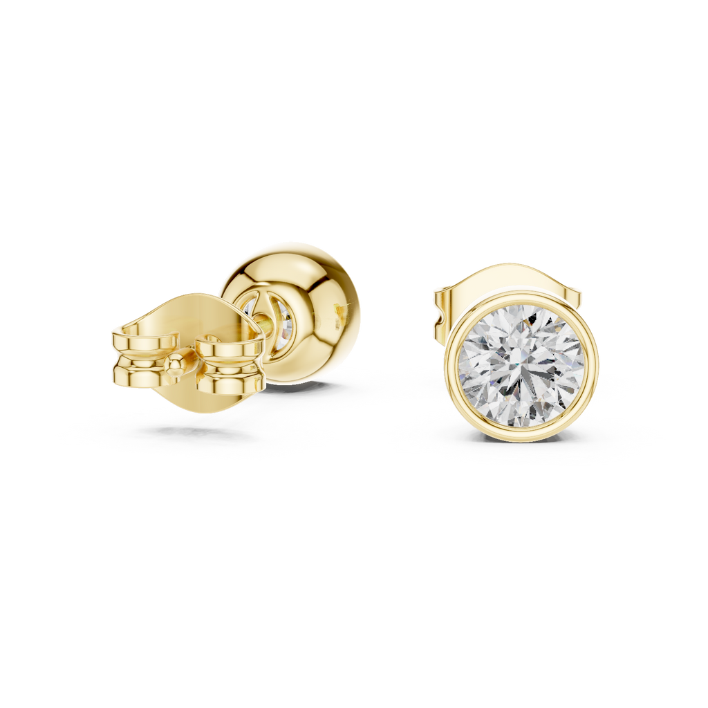 1 Carat Bezel Set Round Diamond Stud Earrings