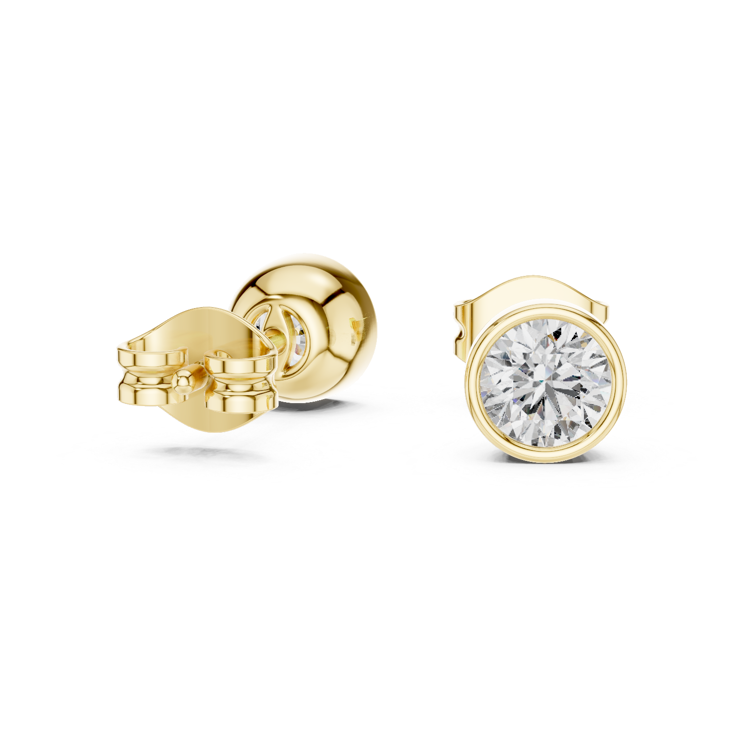 1 Carat Bezel Set Round Diamond Stud Earrings