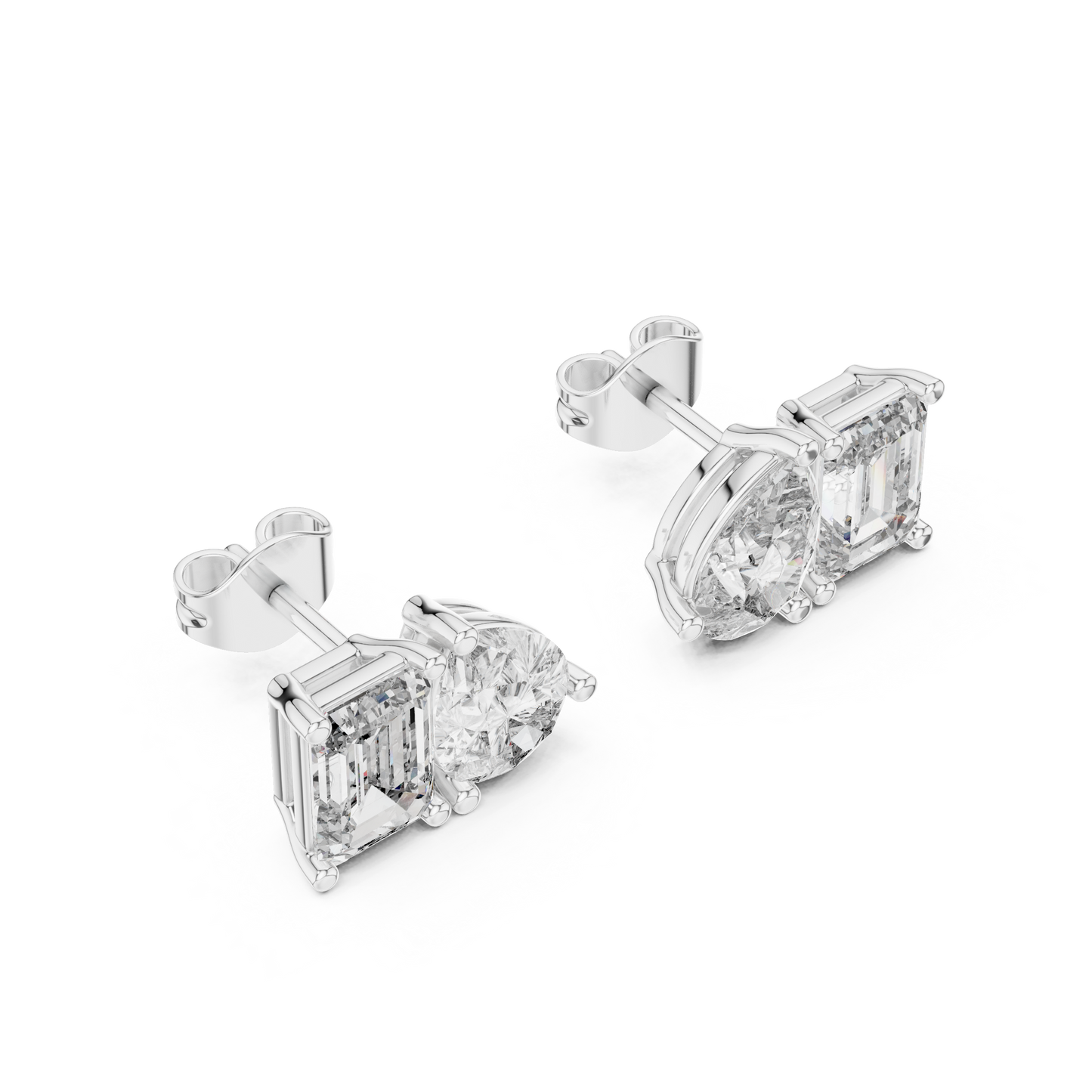 2 Carat Pear And Emerald Diamond Stud Earrings