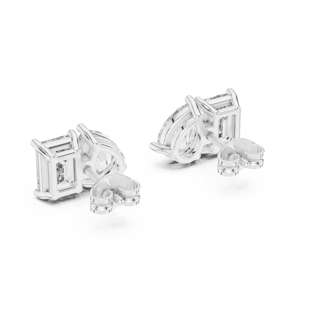 2 Carat Pear And Emerald Diamond Stud Earrings