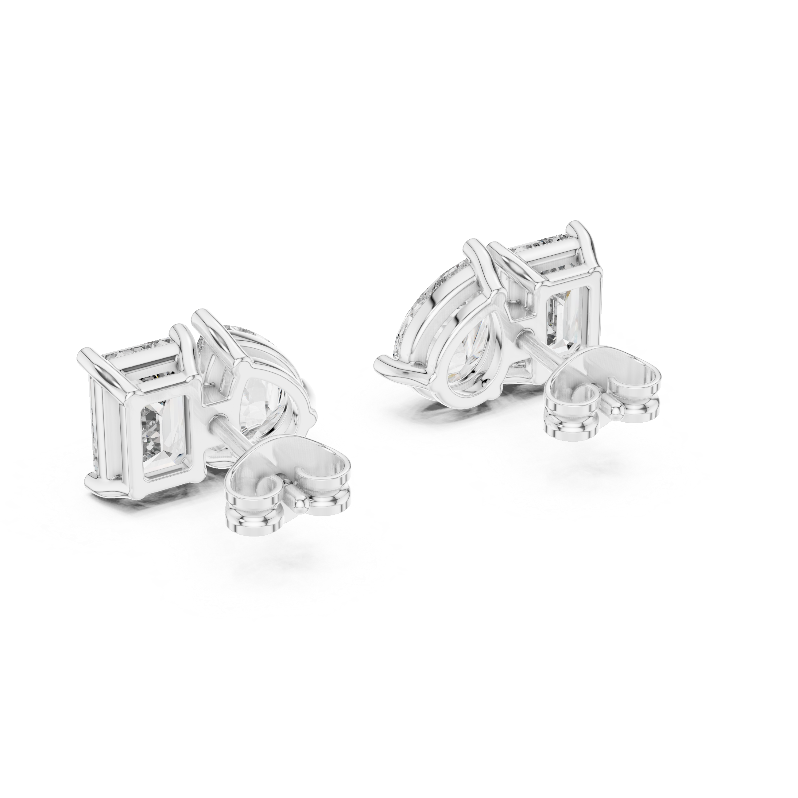 2 Carat Pear And Emerald Diamond Stud Earrings