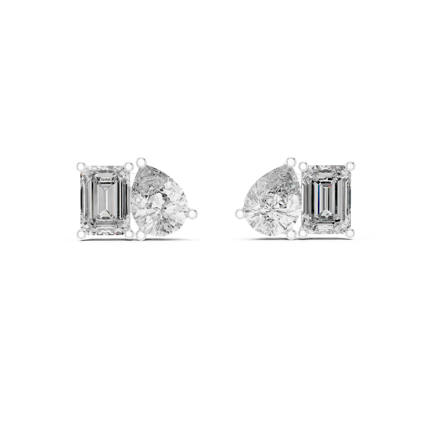 2 Carat Pear And Emerald Diamond Stud Earrings