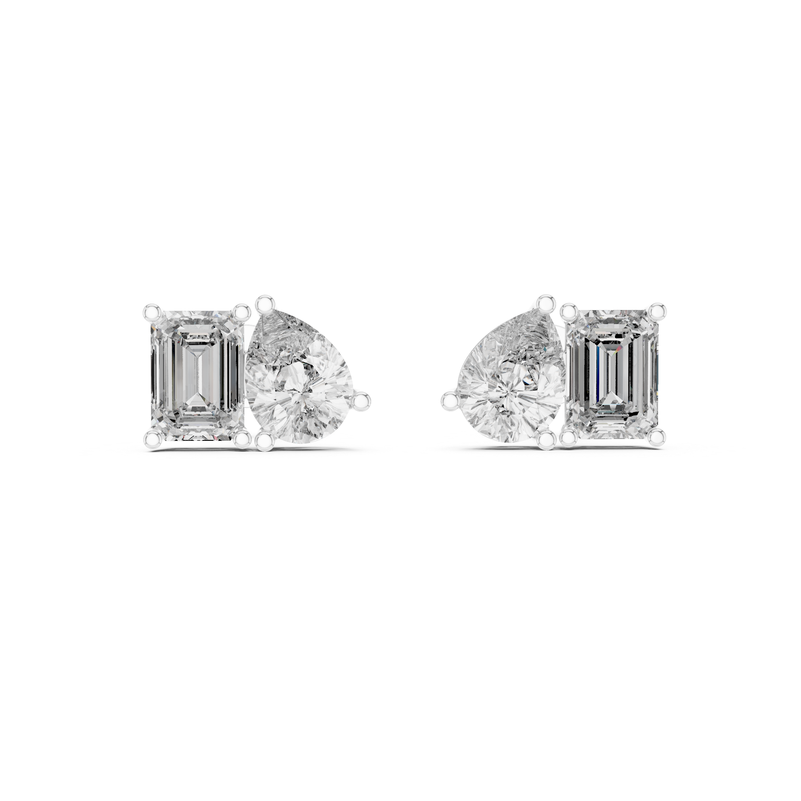 2 Carat Pear And Emerald Diamond Stud Earrings