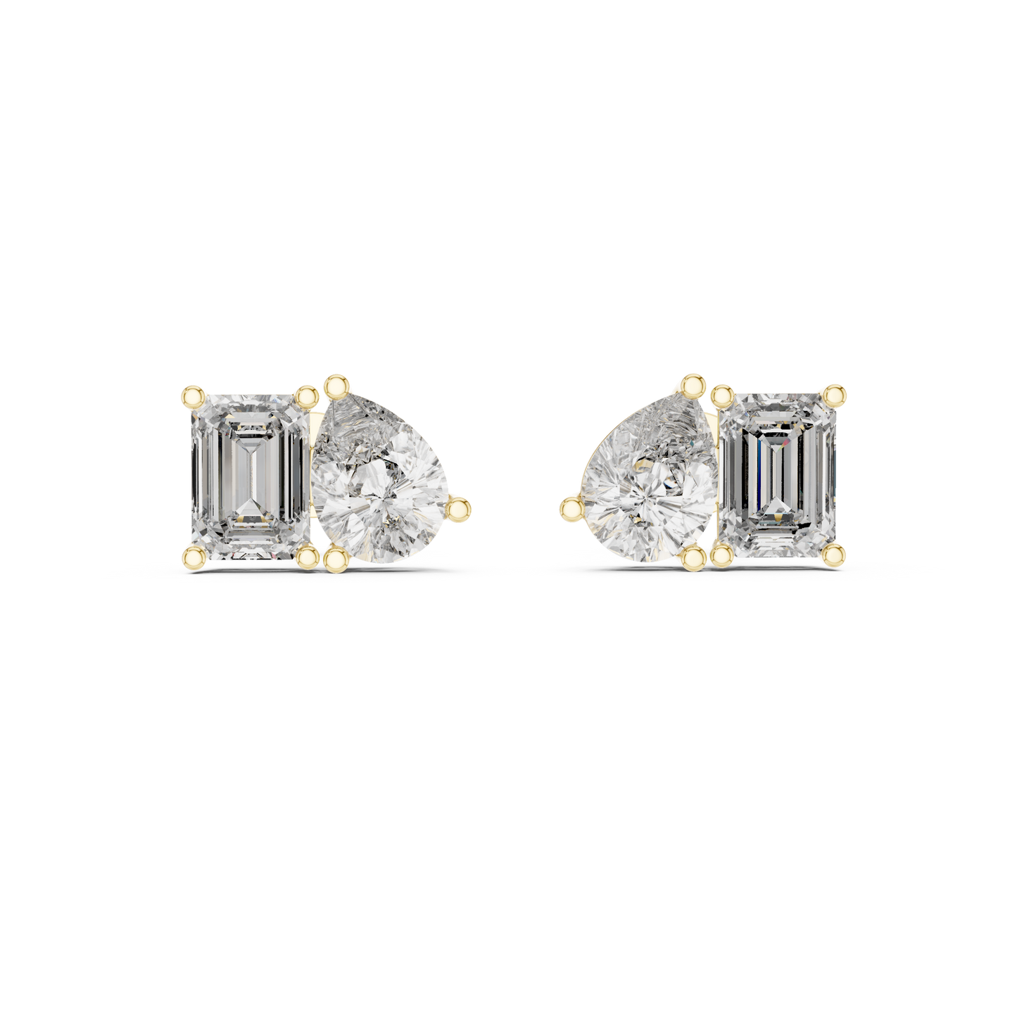 2 Carat Pear And Emerald Diamond Stud Earrings
