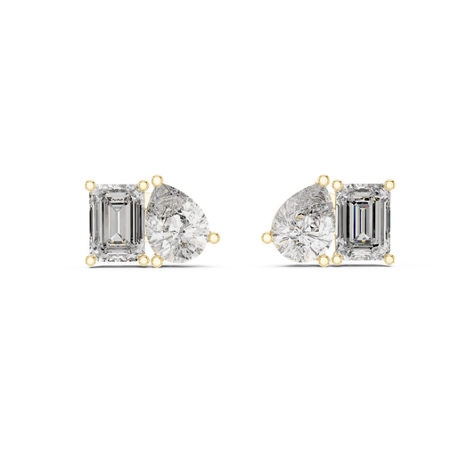 2 Carat Pear And Emerald Diamond Stud Earrings