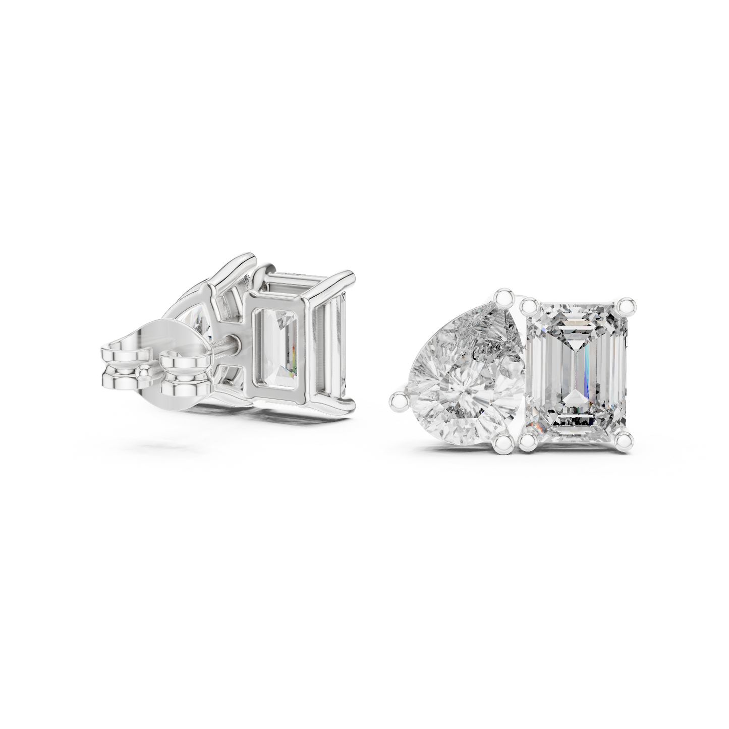 2 Carat Pear And Emerald Diamond Stud Earrings