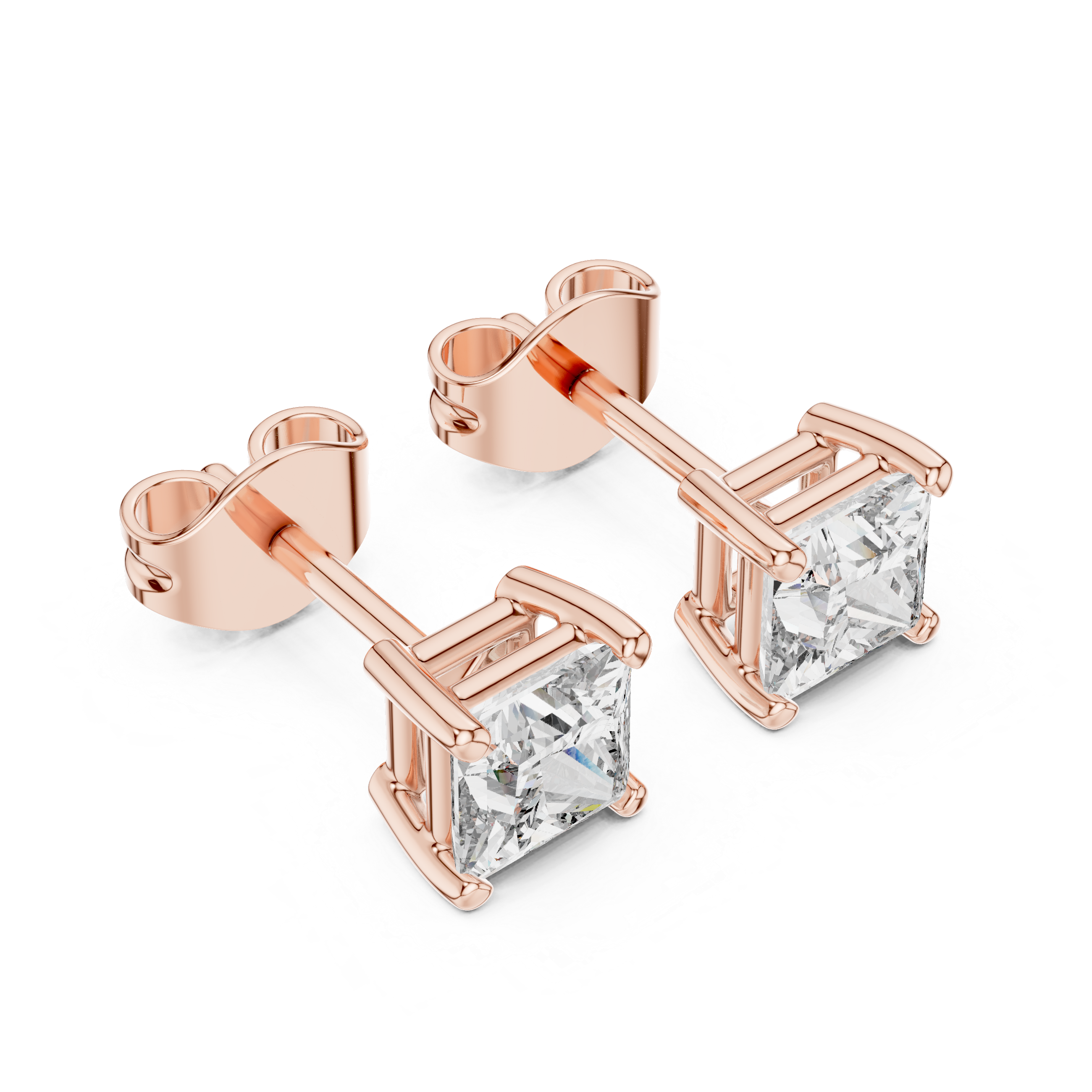 Princess Cut 1 Carat Diamond Stud Earrings