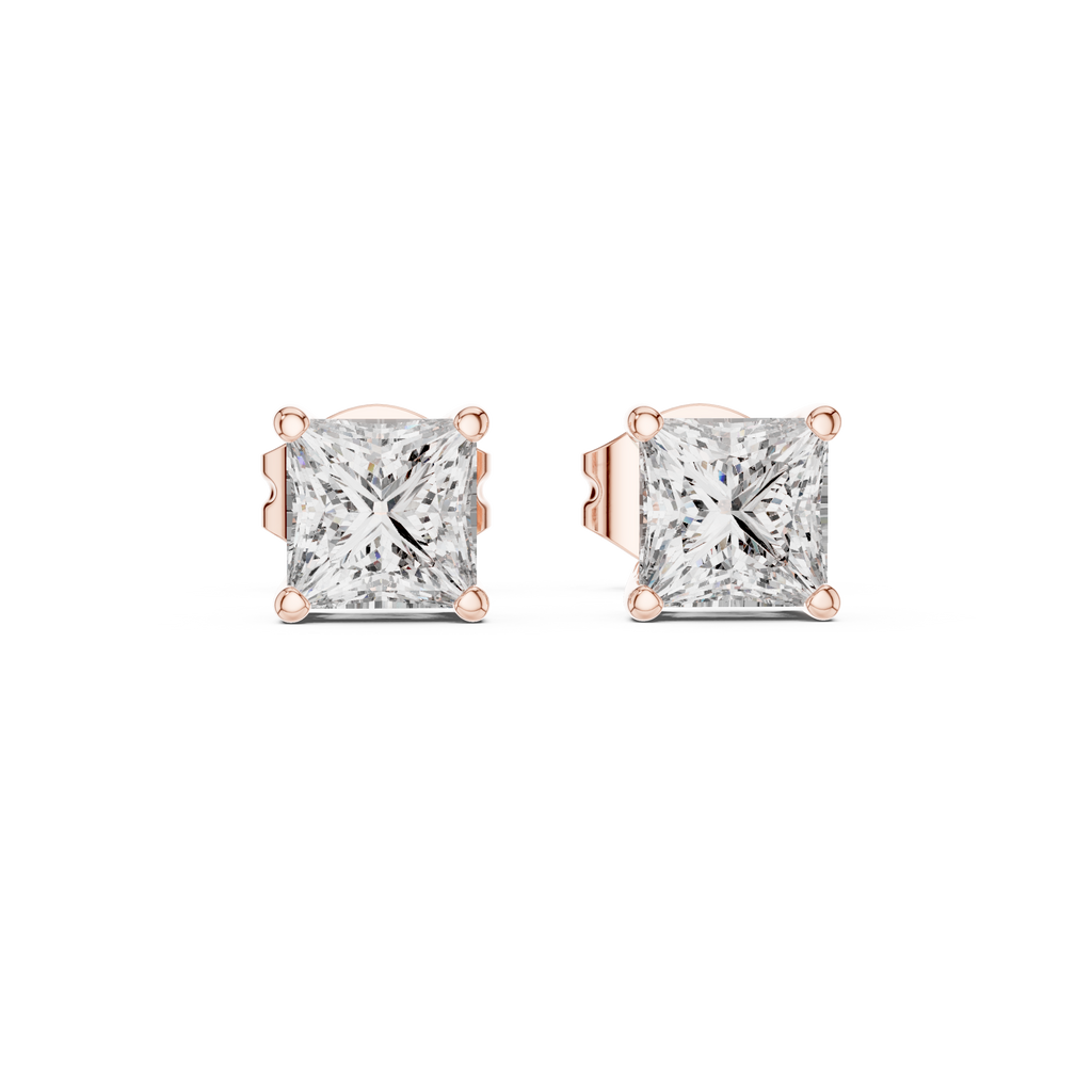 Princess Cut 1 Carat Diamond Stud Earrings