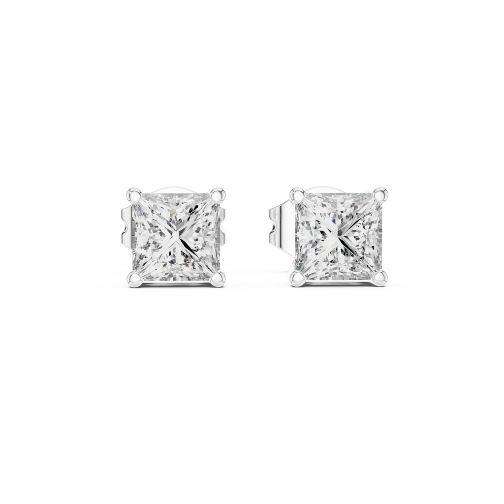 Princess Cut 1 Carat Diamond Stud Earrings