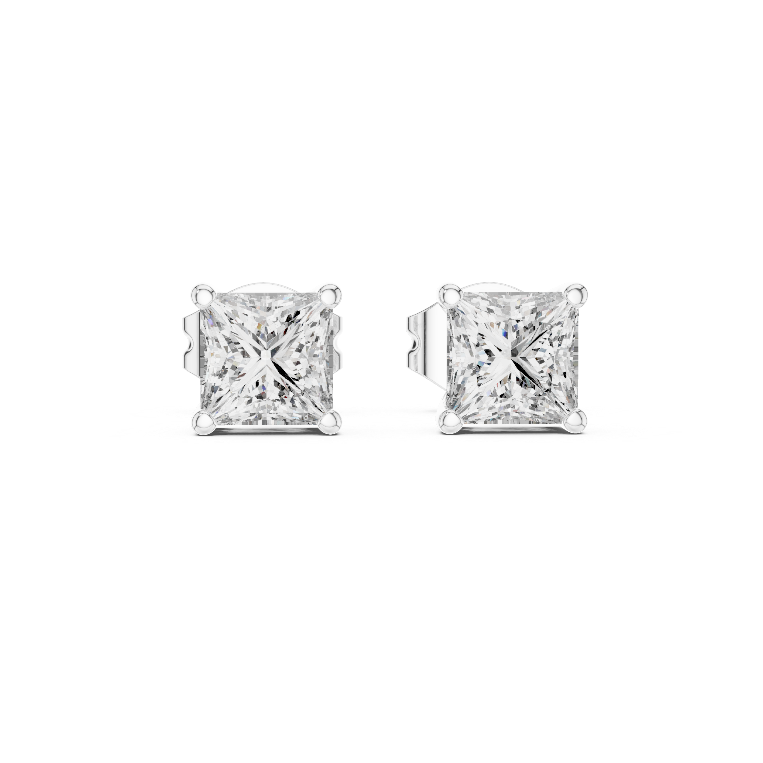 Princess Cut 1 Carat Diamond Stud Earrings