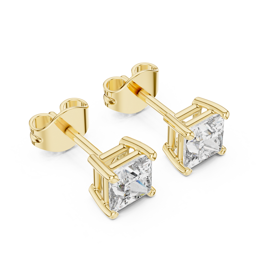 Princess Cut 1 Carat Diamond Stud Earrings